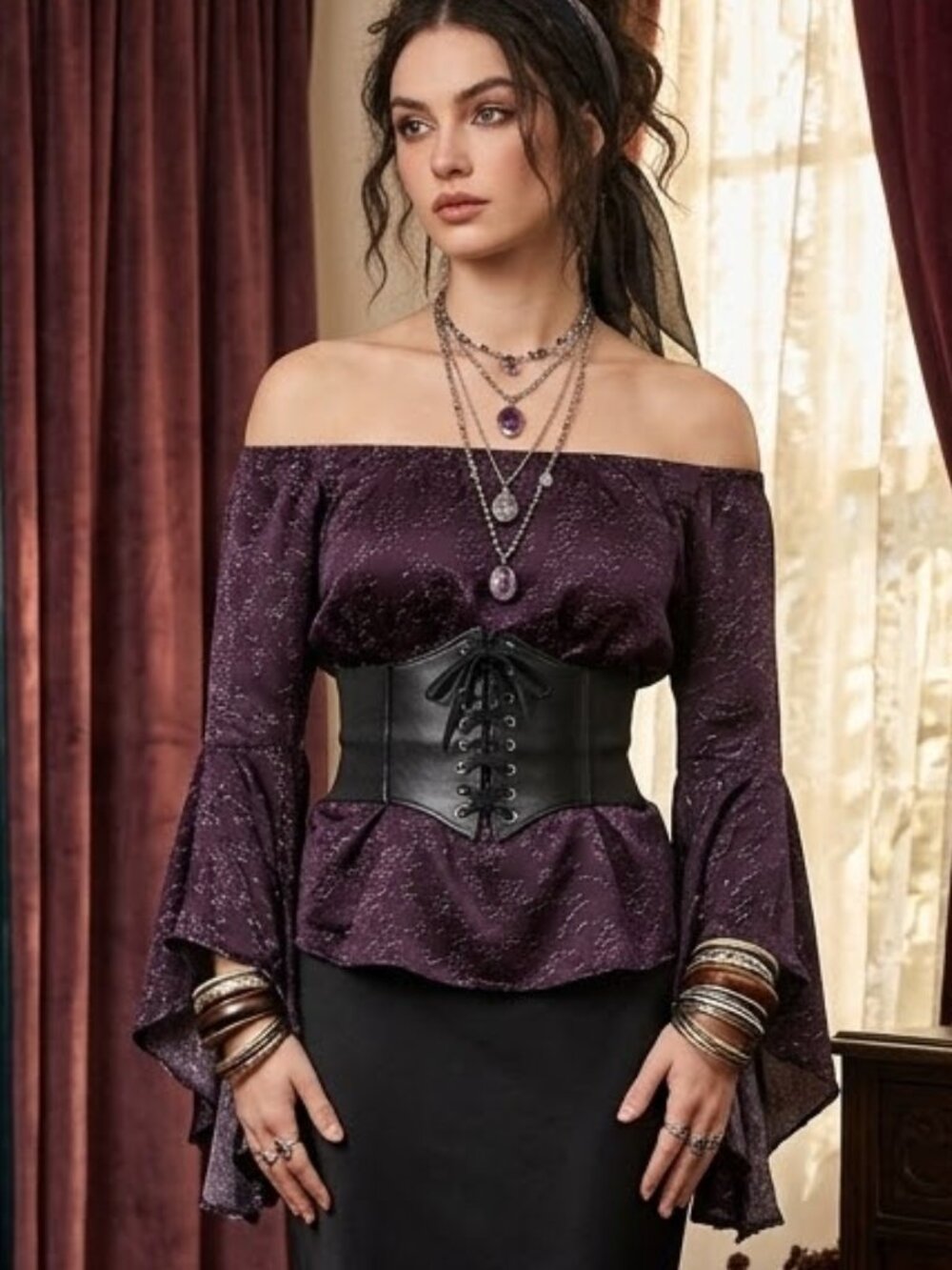 Shyanne Blouse Top Off Shoulder Bell Sleeve Whimsigoth Western XS Renfair Boho
